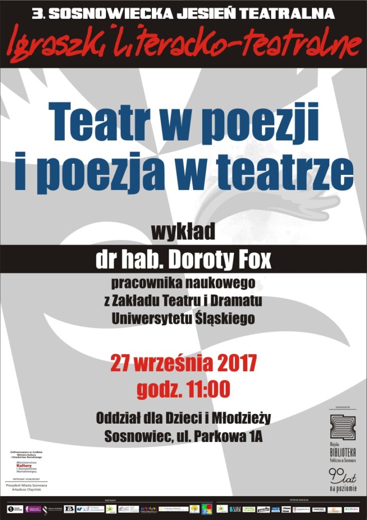 Wykład dr hab. Doroty Fox „Teatr w poezji i poezja w teatrze”